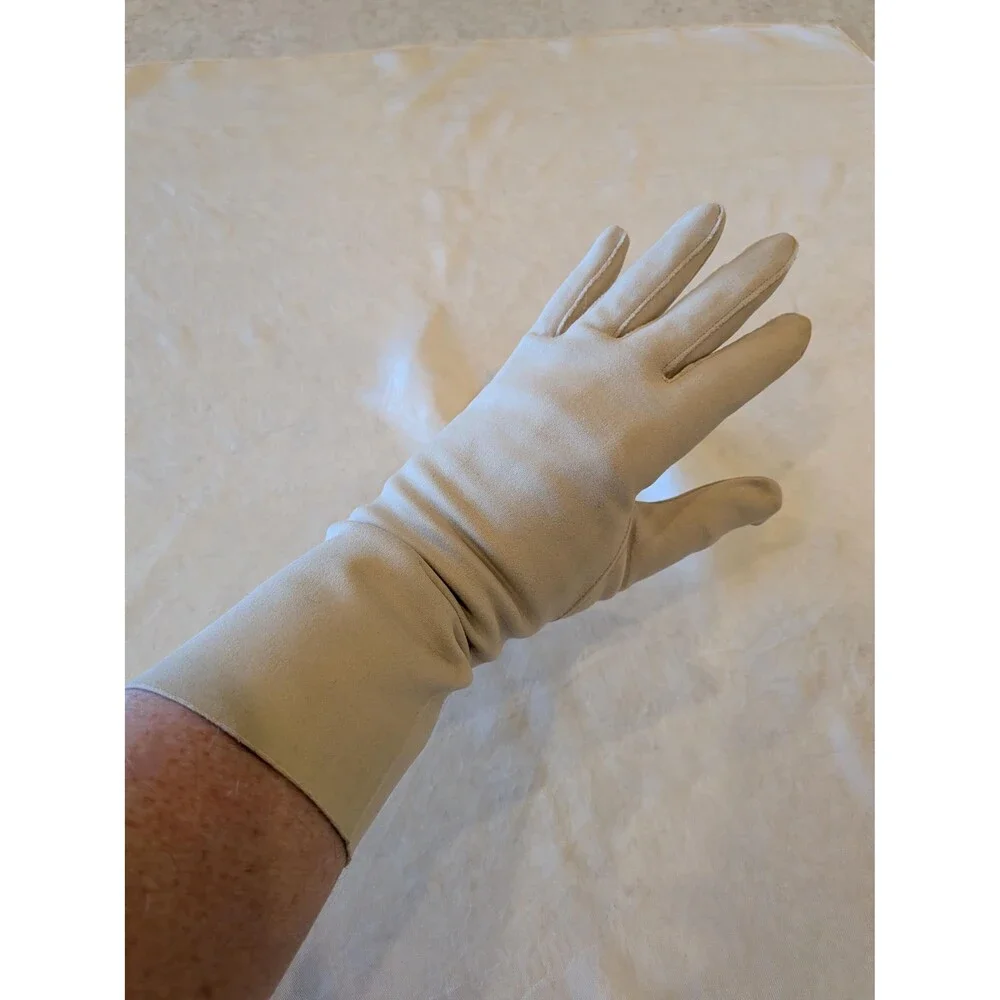 Vintage Ladies Gloves Beige Sueded fabric MEDIUM